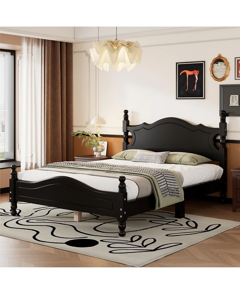 flynama Retro Wood Platform Bed Pine Mdf Plywood 10 Slats No Box Spring