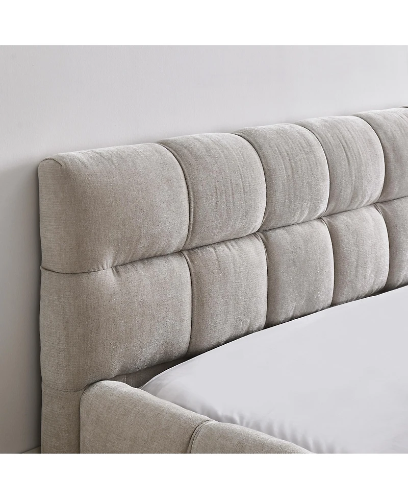 flynama Grounded Upholstered Bed Thick Chenille Fabric Solid Mdf Frame
