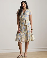 Lauren Ralph Plus Floral Crinkle Georgette Surplice Dress