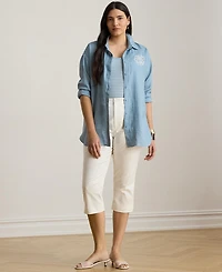 Lauren Ralph Plus Relaxed-Fit Eyelet-Logo Shirt