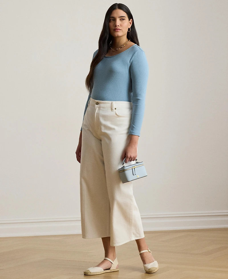 Lauren Ralph Plus Rib-Knit Boatneck T-Shirt