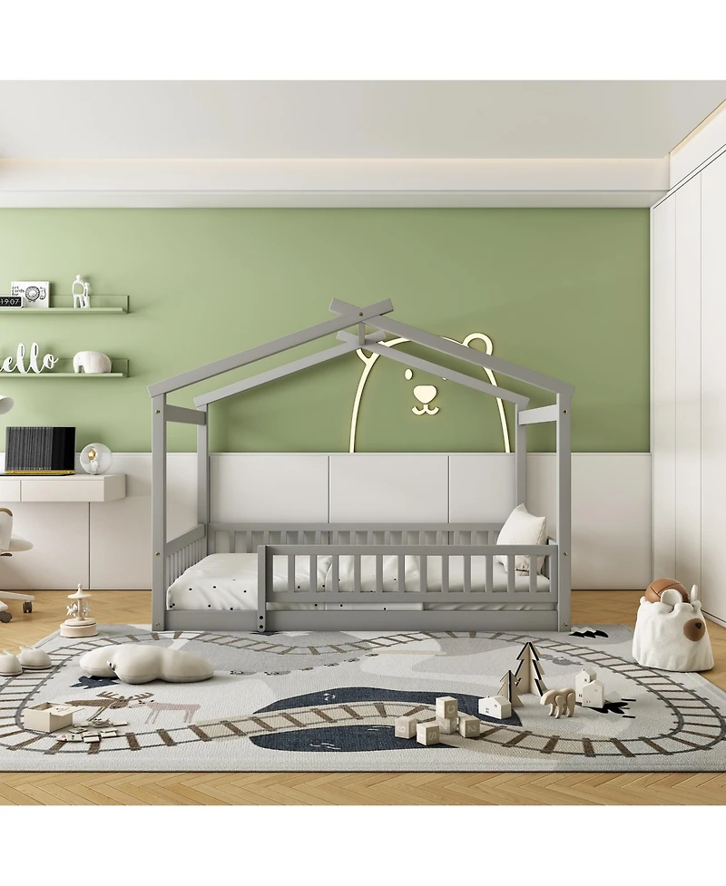 flynama Wood House Bed Fence