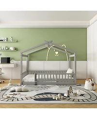 flynama Wood House Bed Fence
