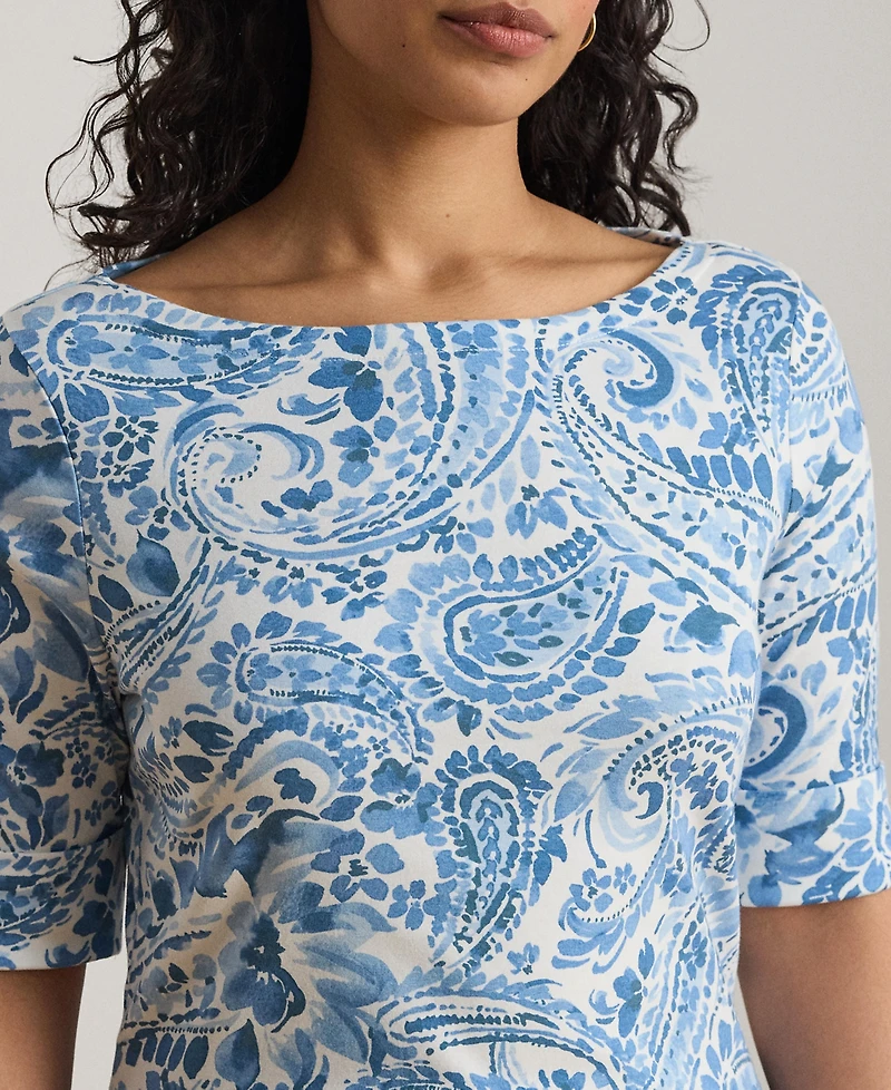 Lauren Ralph Plus Paisley Stretch Boatneck T-Shirt