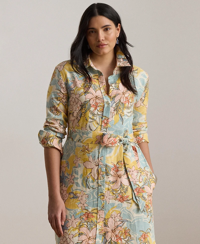 Lauren Ralph Plus Floral Linen Shirtdress