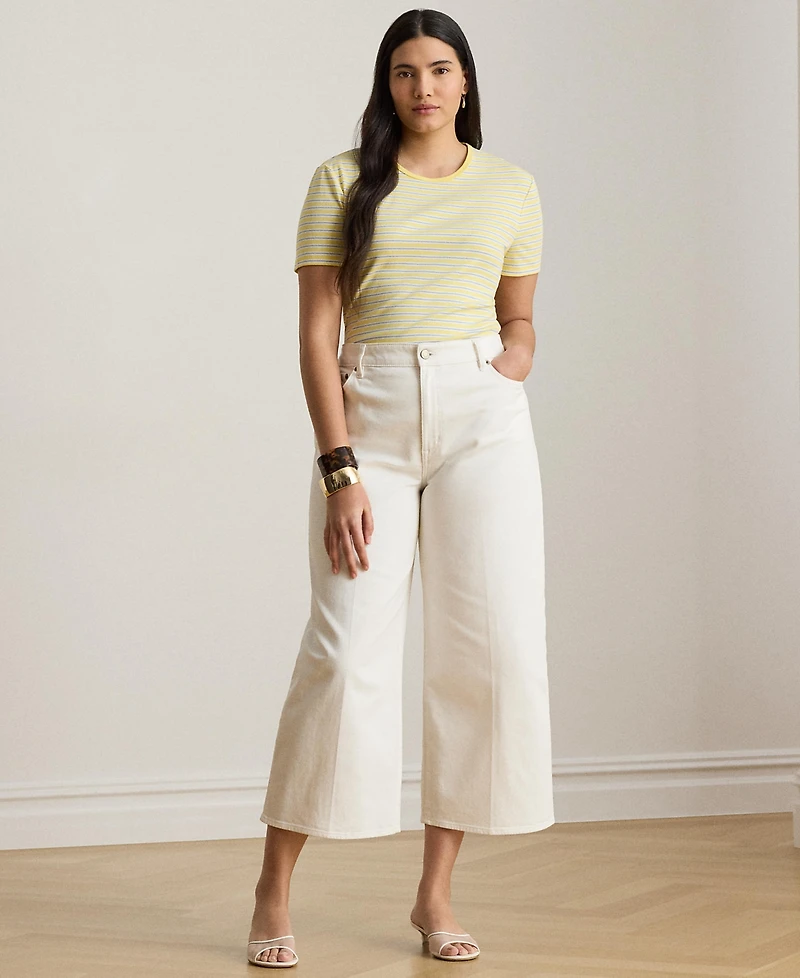 Lauren Ralph Lauren Plus Size Striped Rib-Knit Stretch Top