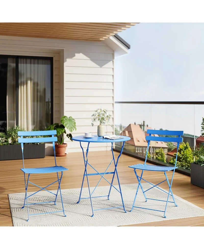 gaomon 3 Piece Foldable Bistro Table and Chairs Set – Indoor/Outdoor Premium Metal Frame Coffee for Garden/Yard