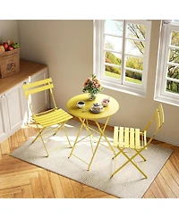 gaomon 3 Piece Foldable Bistro Table and Chairs Set – Indoor/Outdoor Premium Metal Frame Coffee Table Set for Garden/Yard