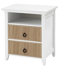 gaomon Wooden Nightstand with 2 Drawers and Open Shelf Ripple Pattern Bedside Table with Fluted Design Suitable End Side Table for Bedroom Living Room