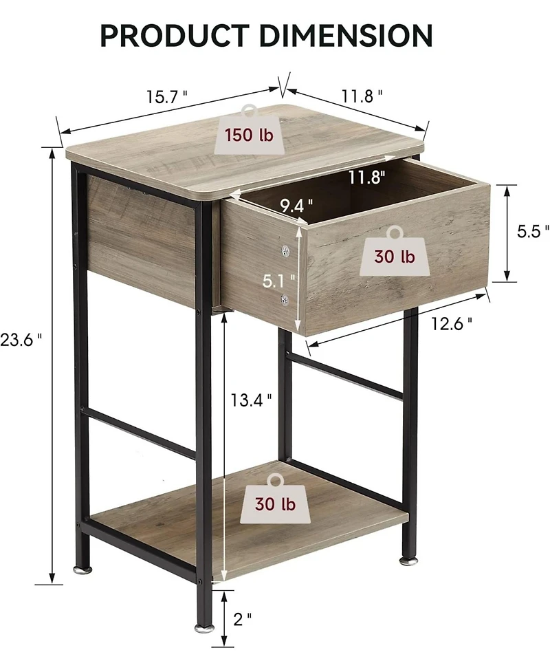 gaomon Nightstand with Drawer and Shelf Wood End Table Side Table Beside Table Nightstands for Bedroom Living Room College Dorm