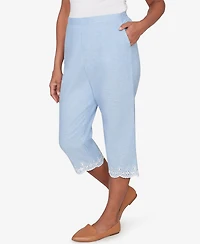 Alfred Dunner Women's Caribbean Blues Eyelet Embroidered Cuff Capri Pants