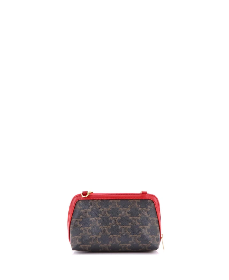 Pre-Owned Celine Zip Around Chain Clutch Triomphe Coated Canvas