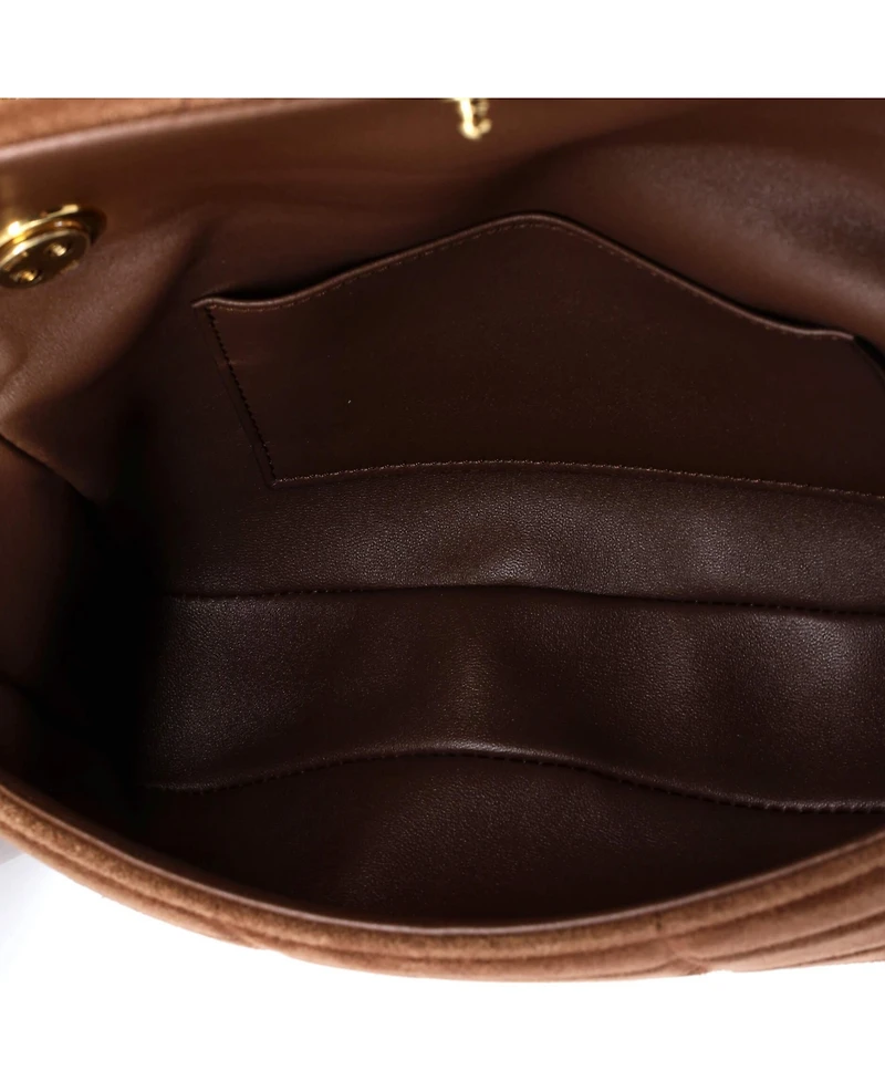 Pre-Owned Celine Small Logo Chain Flap Bag Quilted Suede