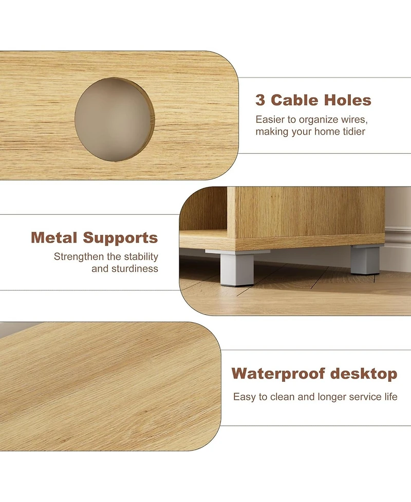 gaomon 63" Mid-Century Modern Tv Stand Rattan Door Entertainment Center with 2 Storage Cabinets & 3 Open Shelves, Media Console for Living