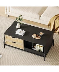 gaomon Wooden Coffee Table, Modern Farmhouse Style 394" Table with 4 Hidden Drawers and 2 Open Compartments, Room Tables with Led Mood Lighting