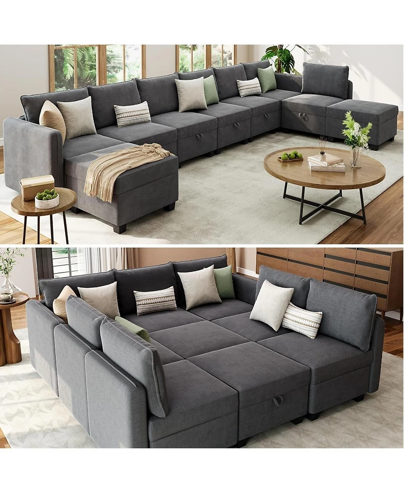 gaomon Modular Sofa Sectional Sleeper Couch with 2 Ottomans, 9 Seat Convertible U Shaped Modular Couch with Storage, Oversized Sofa Sleeper