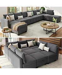 gaomon Modular Sofa Sectional Sleeper Couch with 2 Ottomans, 9 Seat Convertible U Shaped Modular Couch with Storage, Oversized Sofa Sleeper