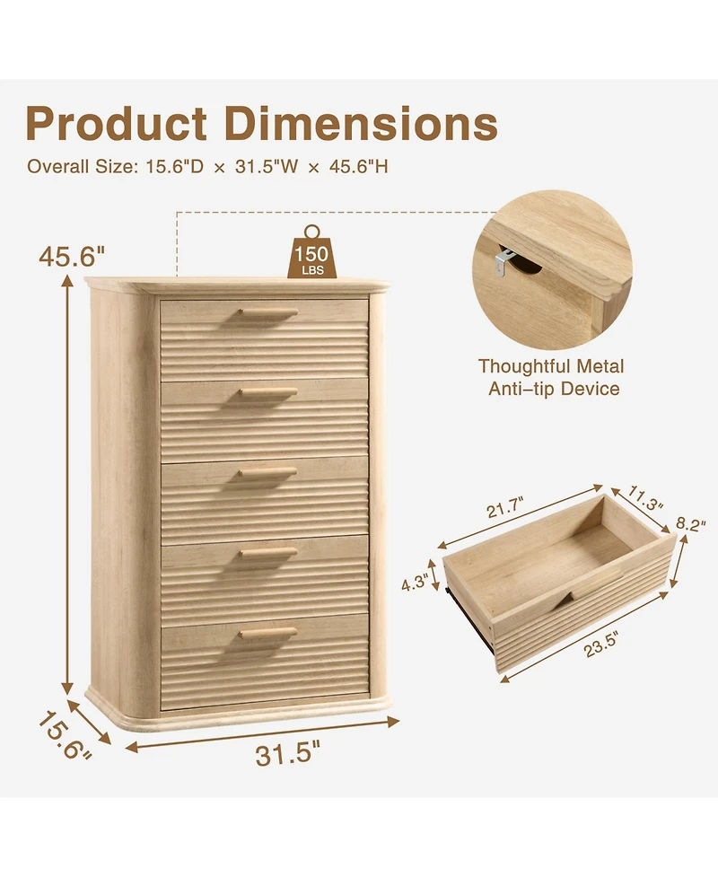 flynama Modern Drawer Dresser Finish Sturdy Construction for Bedroom Living Room Storage
