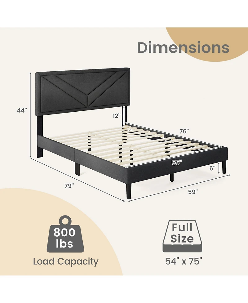 Sugift Upholstered Platform Bed with Tufted Headboard and Slats