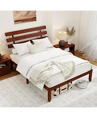 Sugift Solid Wood Platform Bed with Retro Style Headboard