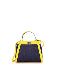 Pre-Owned Fendi Mini Peekaboo Bag Denim with Ff Leather Applique