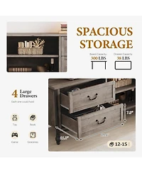 gaomon 70 Inch Mid-Century Modern Tv Stand with Storage, Featuring Metal Roman Columns and Drawer, Tv Console Table for Living Room