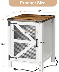 gaomon Farmhouse Nightstand with Charging Station, 18" Bedside End Table with Barn Mesh Door and Adjustable Shelf, Rustic Sofa Side Table for Bed