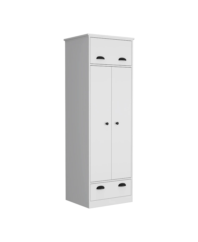 flynama Armoire with 1 Drawer 1 Hinged Drawer Handles Double Door Cabinet and Hanging Rod for Bedroom Storage