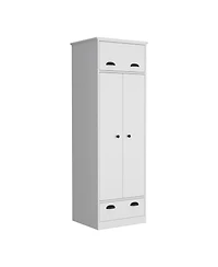 flynama Armoire with 1 Drawer 1 Hinged Drawer Handles Double Door Cabinet and Hanging Rod for Bedroom Storage