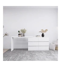 flynama Extended Desktop 6 Drawers Chest White Vanity Dresser with Adjustable Desk Top Handle Free Design