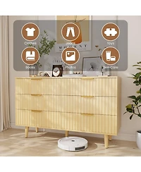 flynama 6 Drawer Fluted Wooden Dresser 47.24W 14.96D 33.06H for Bedroom Nursery Entrance with Wave Pattern