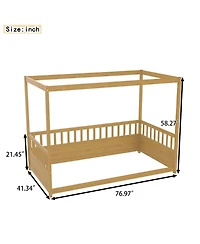 flynama Wooden Canopy Floor Bed With Guardrails Four Poster Design For Kids