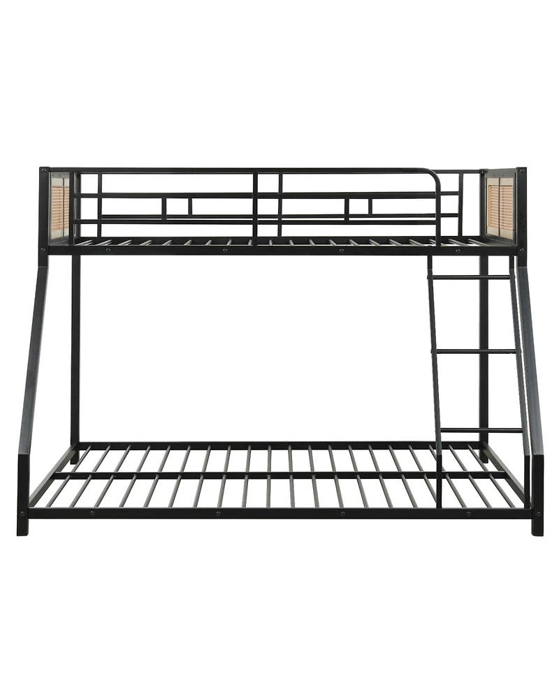 Sugift Metal Bunk Bed Twin Over Full with Guardrails and Ramp Ladder