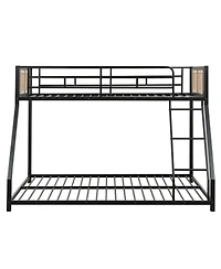 Sugift Metal Bunk Bed Twin Over Full with Guardrails and Ramp Ladder