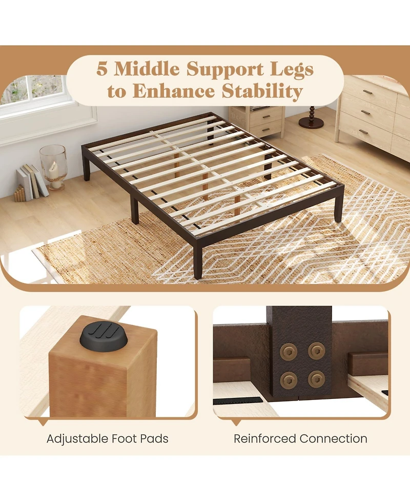 Sugift Full Size Wood Bed Frame with Slats and Rubber Wood Legs