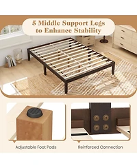 Sugift Full Size Wood Bed Frame with Slats and Rubber Wood Legs