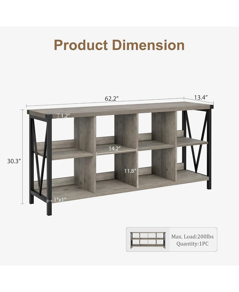 gaomon Entryway Console Table, 3 Tier Industrial Metal Sofa Table with 8 Cube Storage Organizer, Behind Couch Table, Hallway Table for Entry, Living
