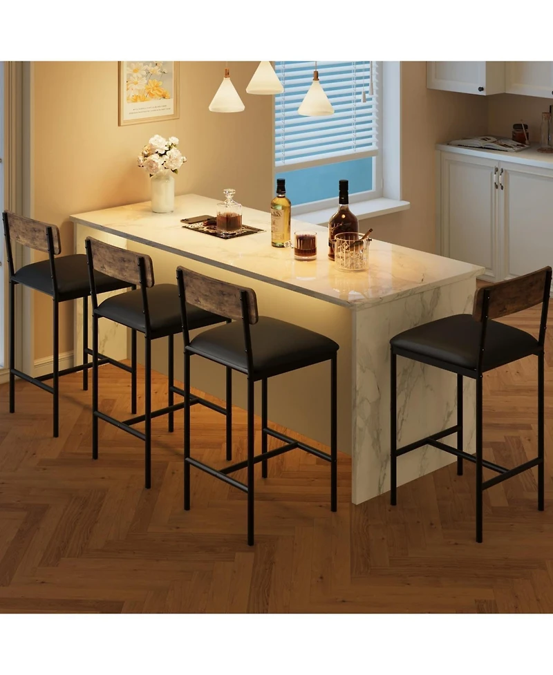 gaomon 4 Bar Stools Set, 25.5" Leather Counter Stools with Back and Metal Legs, Modern Kitchen Island Chairs