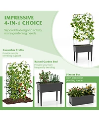 Gymax Raised Garden Bed w/ Trellis Water Level Observer Drainage Holes Climbing Net
