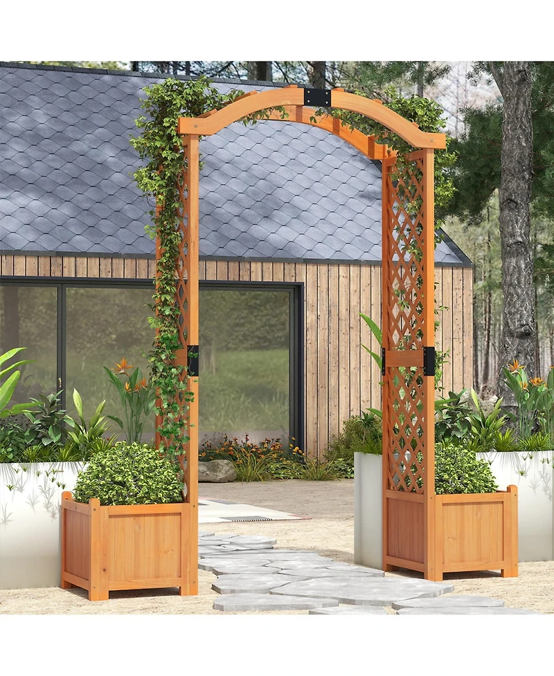 Gymax Wooden Garden Arbor w/ 2 Planter Boxes Drainage 6 Ft Solid Wood Arbour Trellis