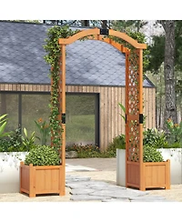 Gymax Wooden Garden Arbor w/ 2 Planter Boxes Drainage 6 Ft Solid Wood Arbour Trellis