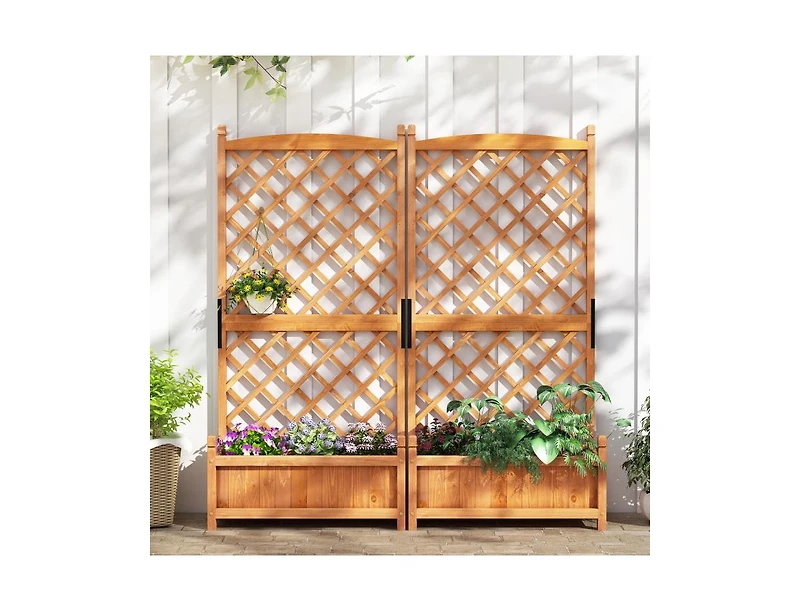 Raised Garden Bed with Diamond Lattice Trellis and Drainage Holes