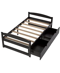 flynama Espresso Wood Platform Bed with Two Storage Drawers Space Saving Design for Bedroom