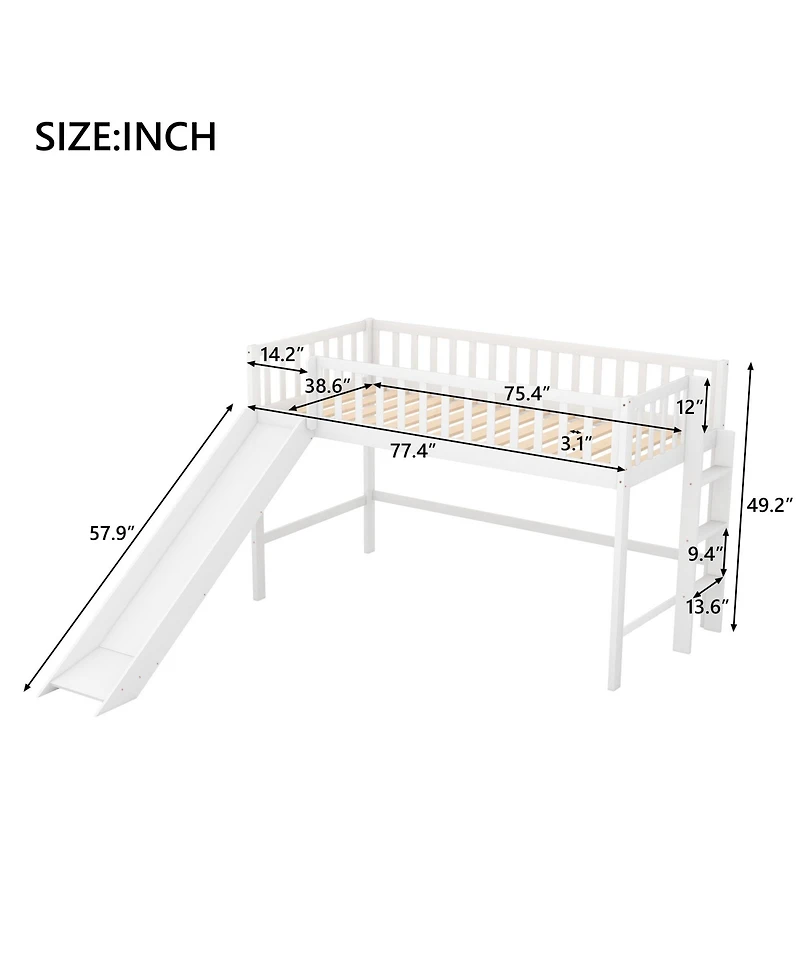 flynama Low Loft Bed With Ladder And Slide Pine Wood Mdf Construction