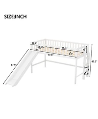 flynama Low Loft Bed With Ladder And Slide Pine Wood Mdf Construction