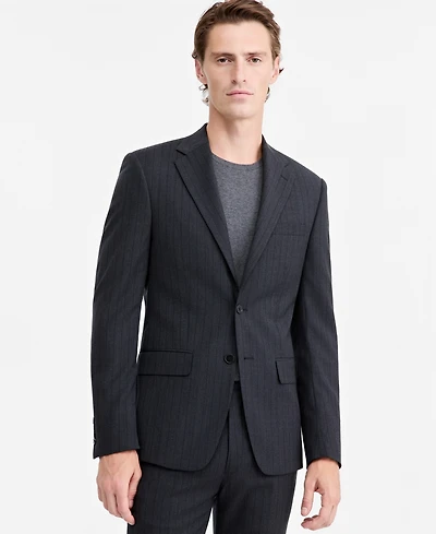 Calvin Klein Mens Slim-Fit Wool-Blend Pinstripe Suit Jacket