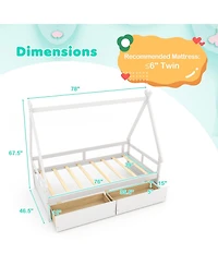Sugift Twin Size House Bed with Roof Design and Safety Guardrails