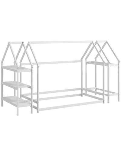 Sugift Twin Montessori Floor House Bed with Detachable Storage Shelves