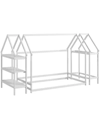 Sugift Twin Montessori Floor House Bed with Detachable Storage Shelves