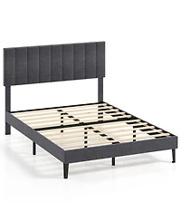 Sugift Velvet Upholstered Platform Bed with Adjustable Headboard